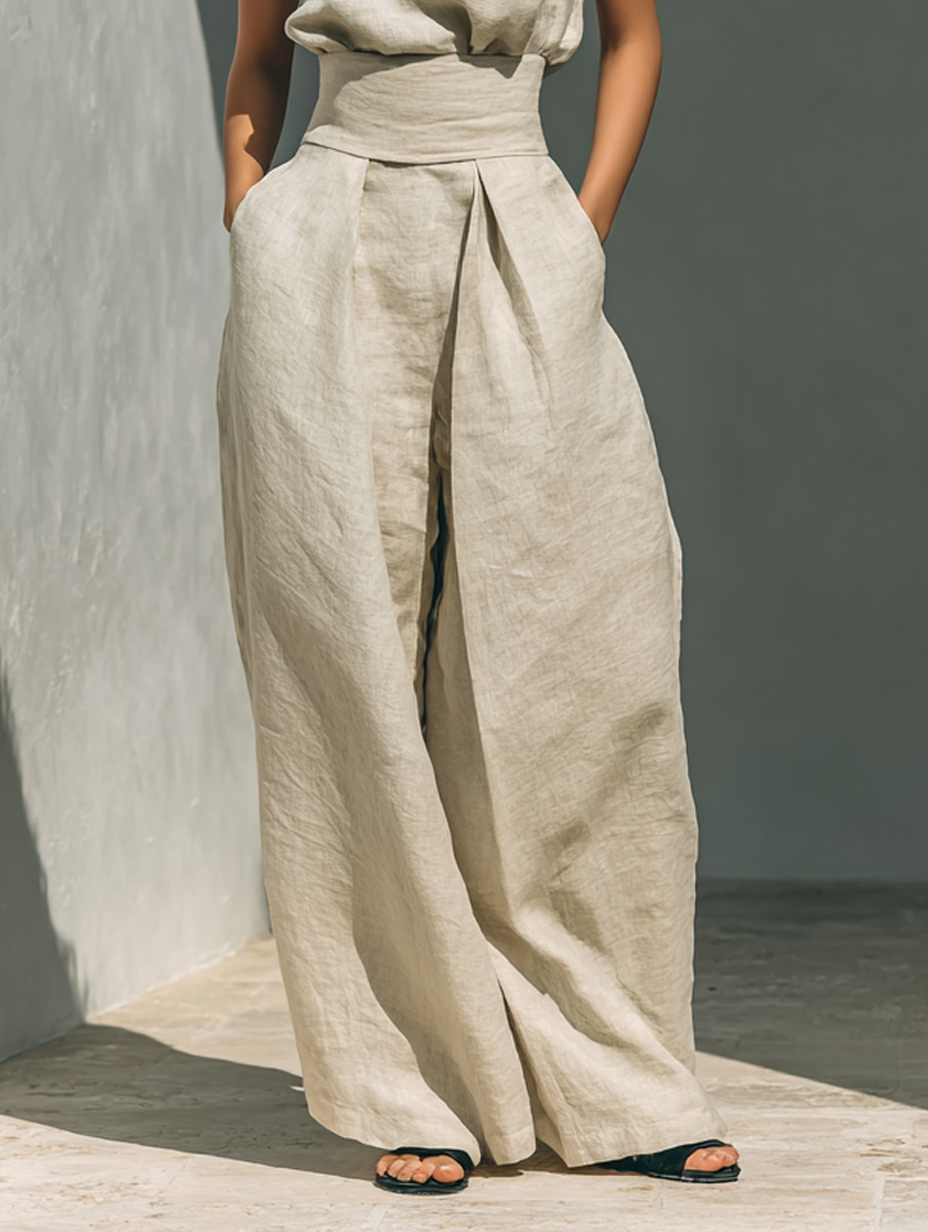 Conjunto minimalista de blusa sin mangas y pantalón ancho