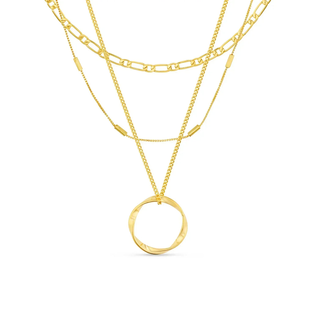 Collar de tres hilos con círculo abierto | Oro