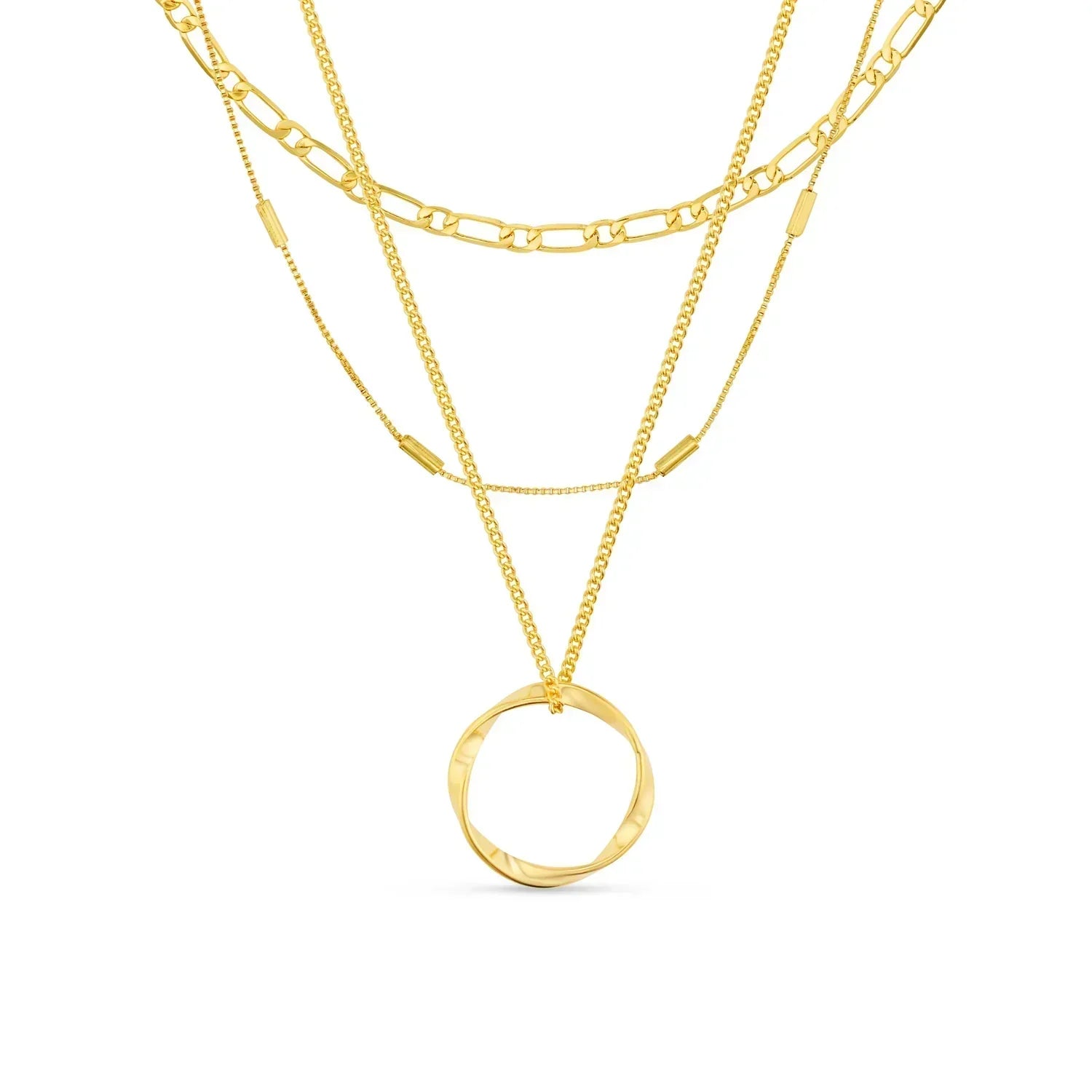 Collar de tres hilos con círculo abierto | Oro