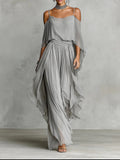 Conjunto fluido gris con top de tirantes y pantalón ligero