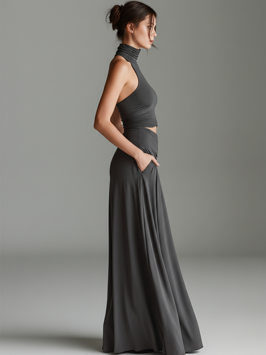 Vestido de punto elástico en gris carbón